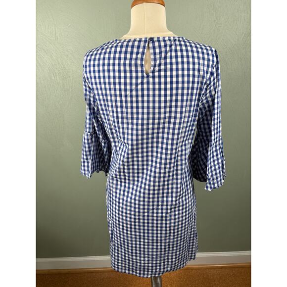 Chelsea & Theodore Women Small Checkered Bell Sleeve Floral Embroidered Dress - Picture 10 of 11